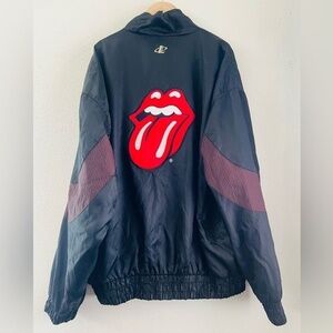 VTG Rolling Stones Windbreaker Jacket Logo Athletic VINTAGE black Flaw*